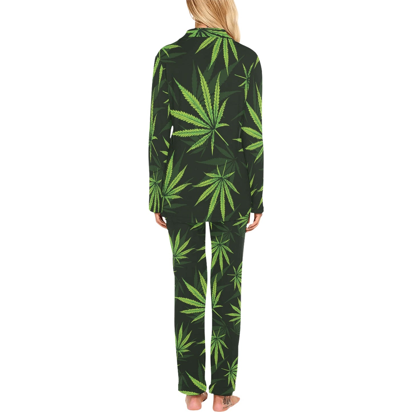 Pot Leaf Pattern Print Design A03 Women's Long Pajama Set