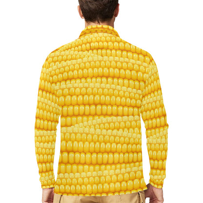 Agricultural Corn cob Pattern Long Sleeve Polo Shirt For Men's