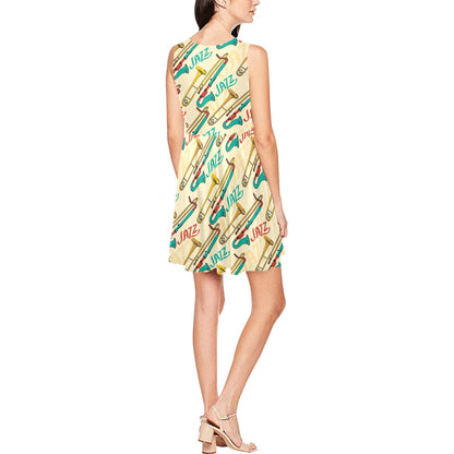 Trombone Pattern Print Design 03 Sleeveless Dress