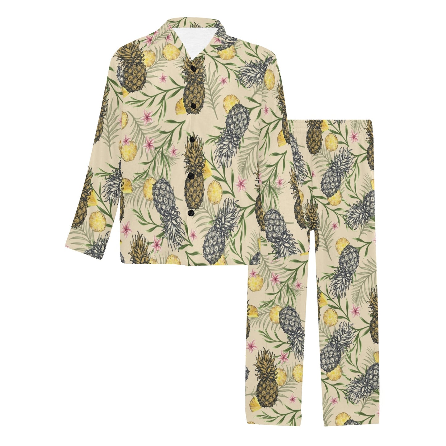 Pineapple Pattern Print Design PP012 Men's Long Pajama Set