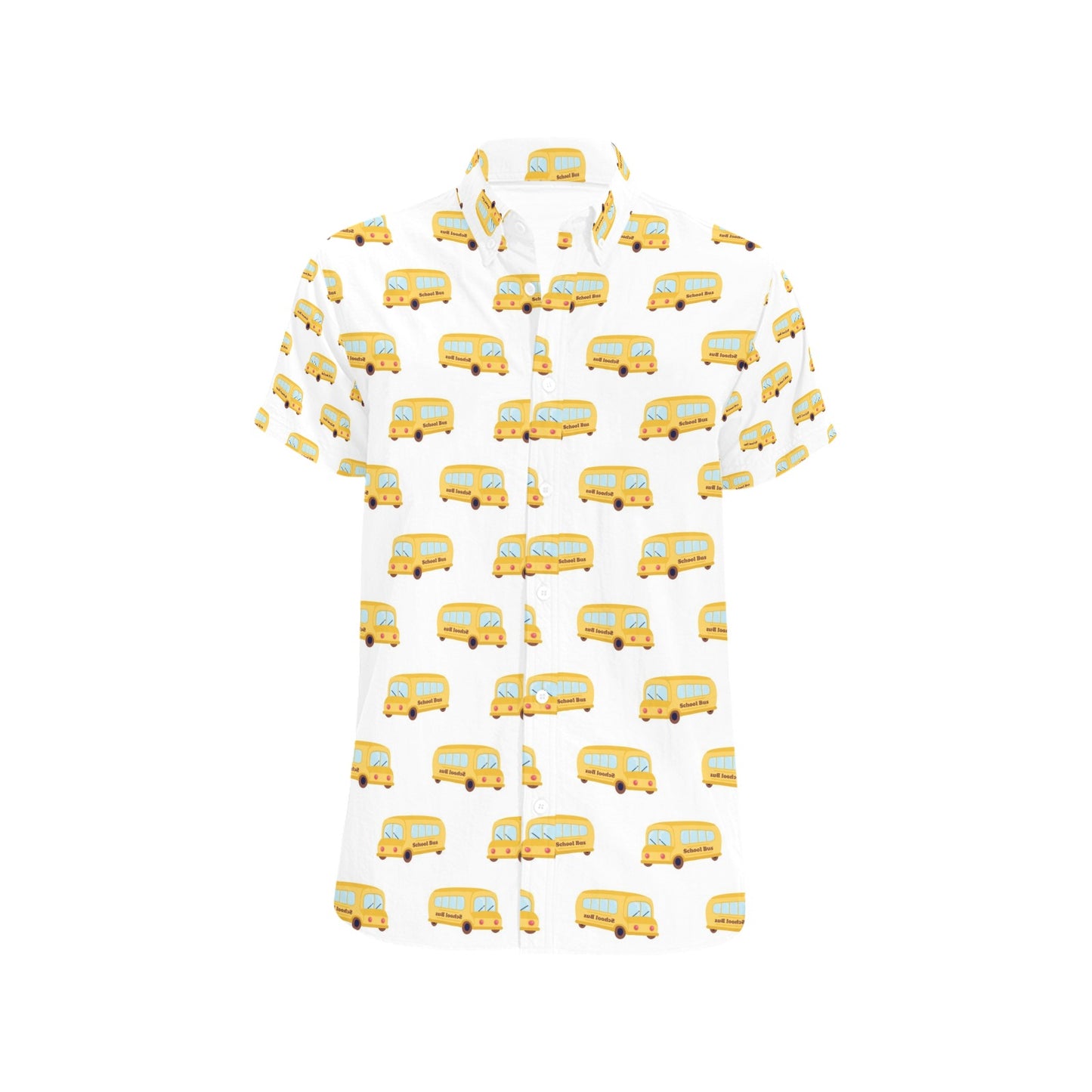 School Bus Print Design LKS306 Men Short Sleeve Button Up Shirt