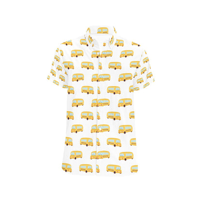 School Bus Print Design LKS306 Men Short Sleeve Button Up Shirt