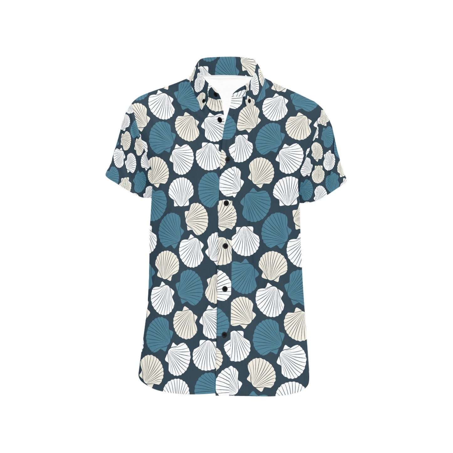 Seashell Print Design LKS3013 Men Short Sleeve Button Up Shirt