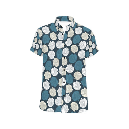 Seashell Print Design LKS3013 Men Short Sleeve Button Up Shirt