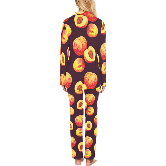 Peach Pattern Print Design A04 Women's Long Pajama Set