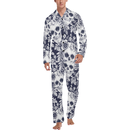Skull Floral Beautiful Men's Long Pajama Set