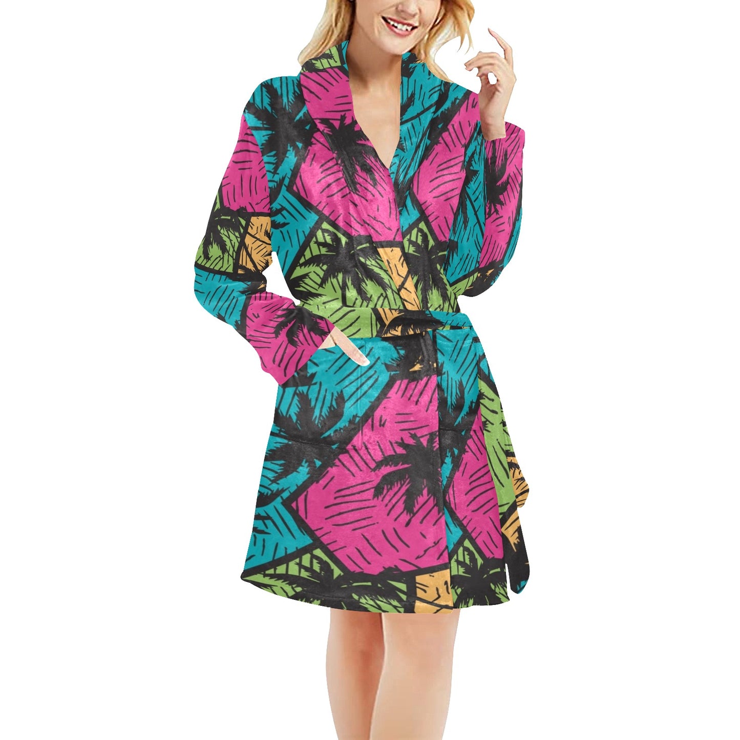 Palm Tree Pattern Print Design PT09 Women's Fleece Robe