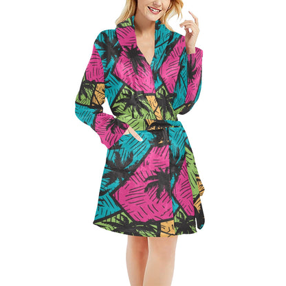 Palm Tree Pattern Print Design PT09 Women's Fleece Robe