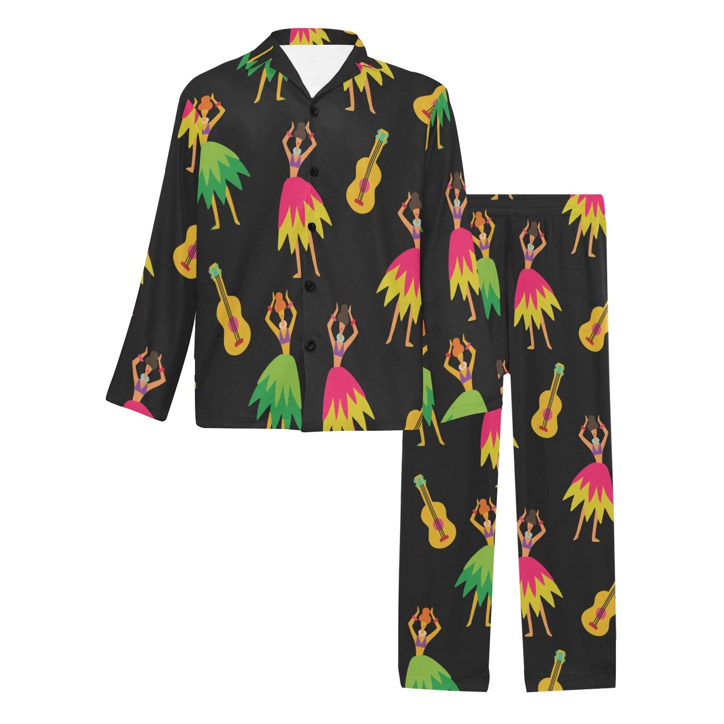 Hula Dancers Hawaiian Girl Pattern Print Design 03 Men's Long Pajama Set