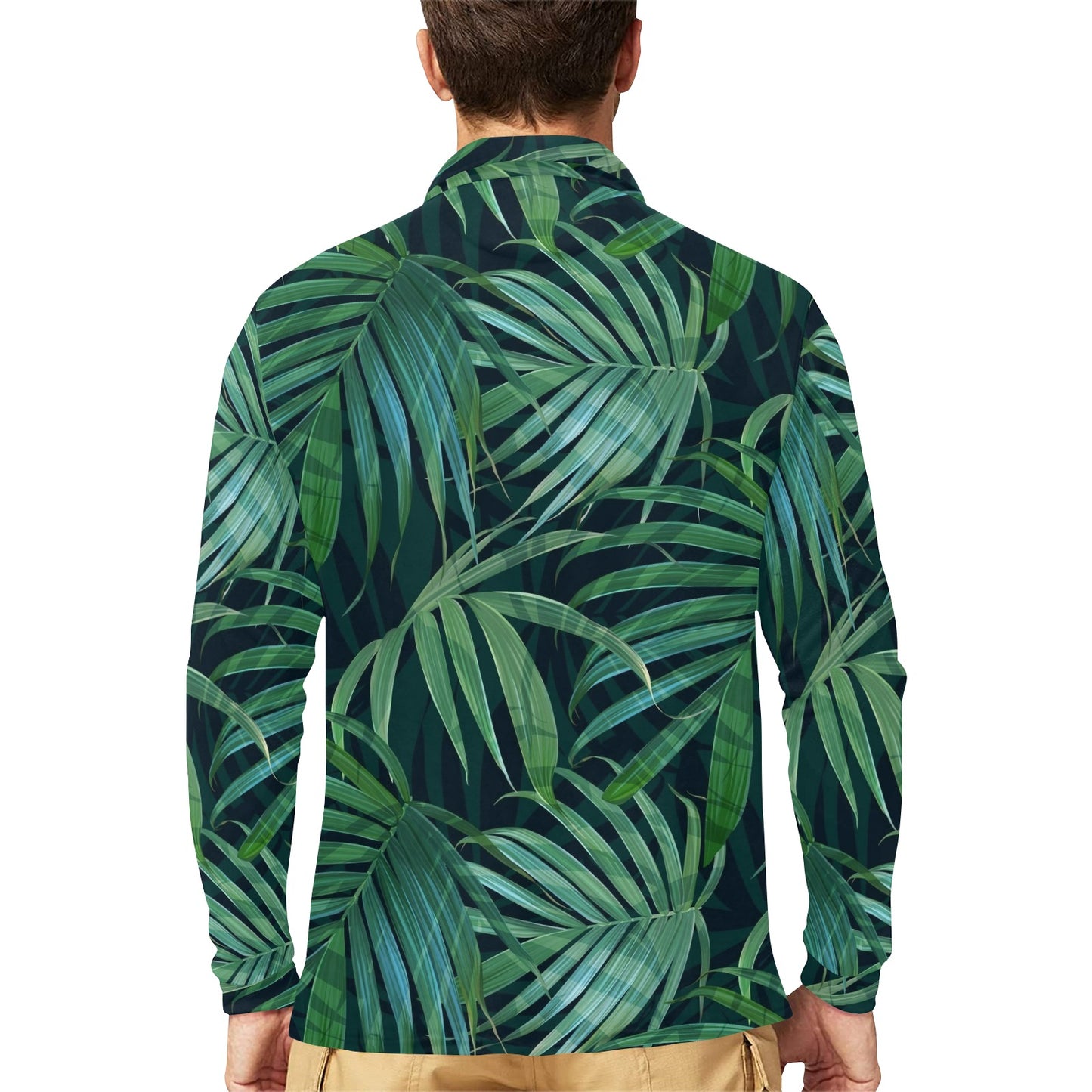 Tropical Flower Pattern Print Design TF011 Long Sleeve Polo Shirt For Men's