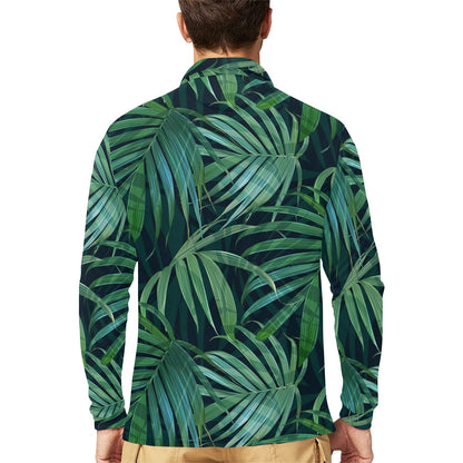 Tropical Flower Pattern Print Design TF011 Long Sleeve Polo Shirt For Men's