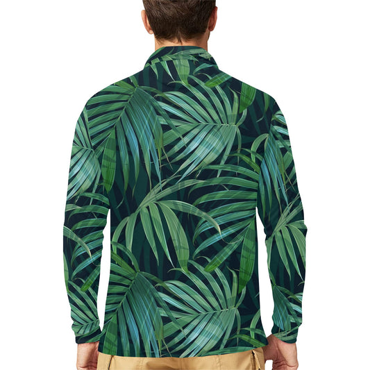 Tropical Flower Pattern Print Design TF011 Long Sleeve Polo Shirt For Men's