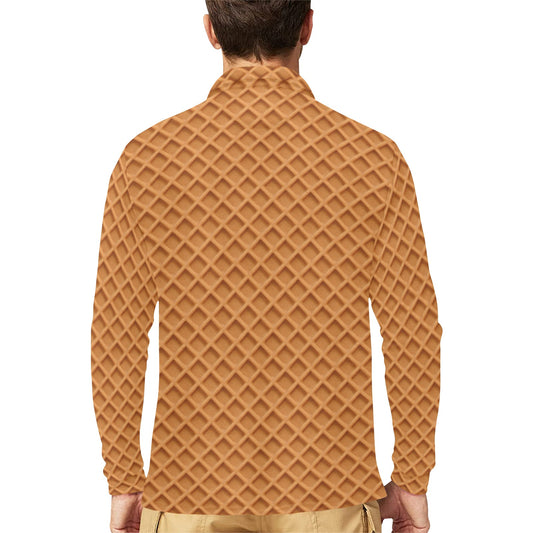 Waffle Texture Print Design LKS301 Long Sleeve Polo Shirt For Men's