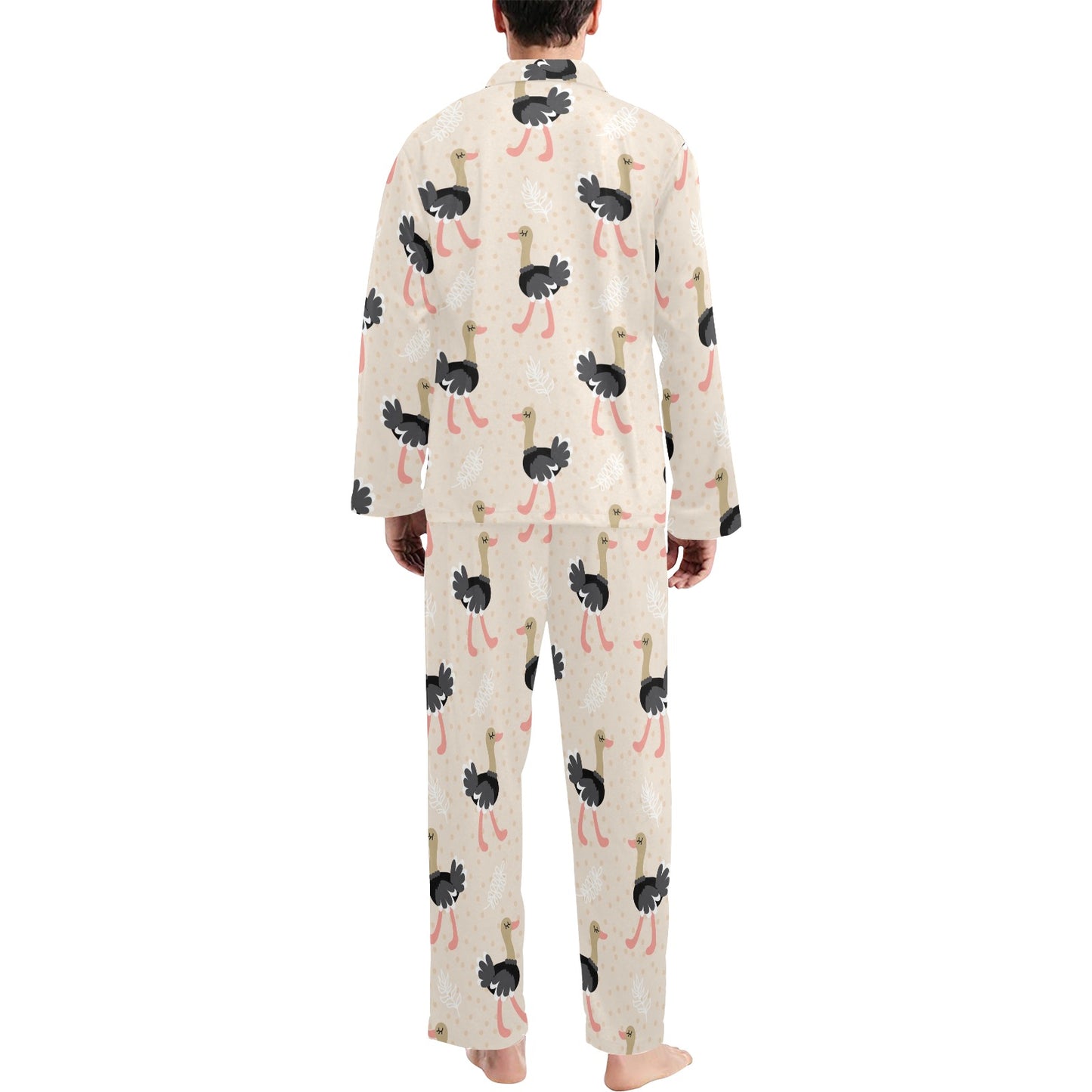 Ostrich Pattern Print Design 02 Men's Long Pajama Set