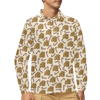 Cookie Pattern Print Design 04 Long Sleeve Polo Shirt For Men's