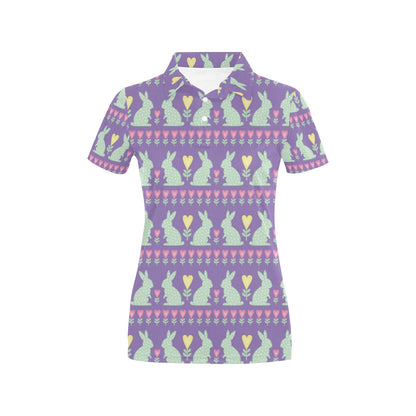 Rabbit Pattern Print Design RB01 Women's Polo Shirt