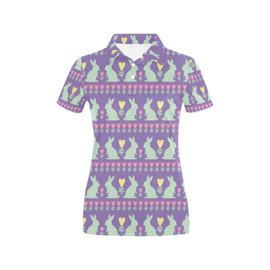 Rabbit Pattern Print Design RB01 Women's Polo Shirt