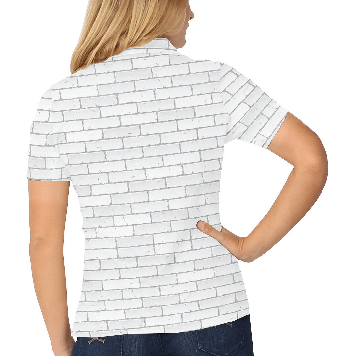 Brick White Pattern Print Design 03 Women's Polo Shirt