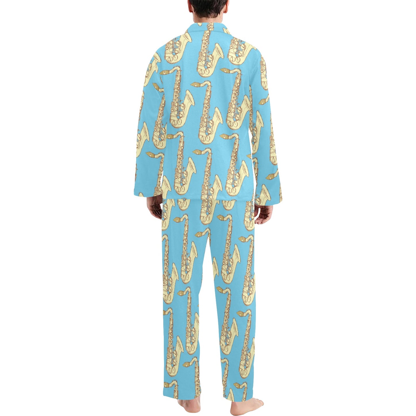 Saxophone Pattern Print Design 03 Men's Long Pajama Set