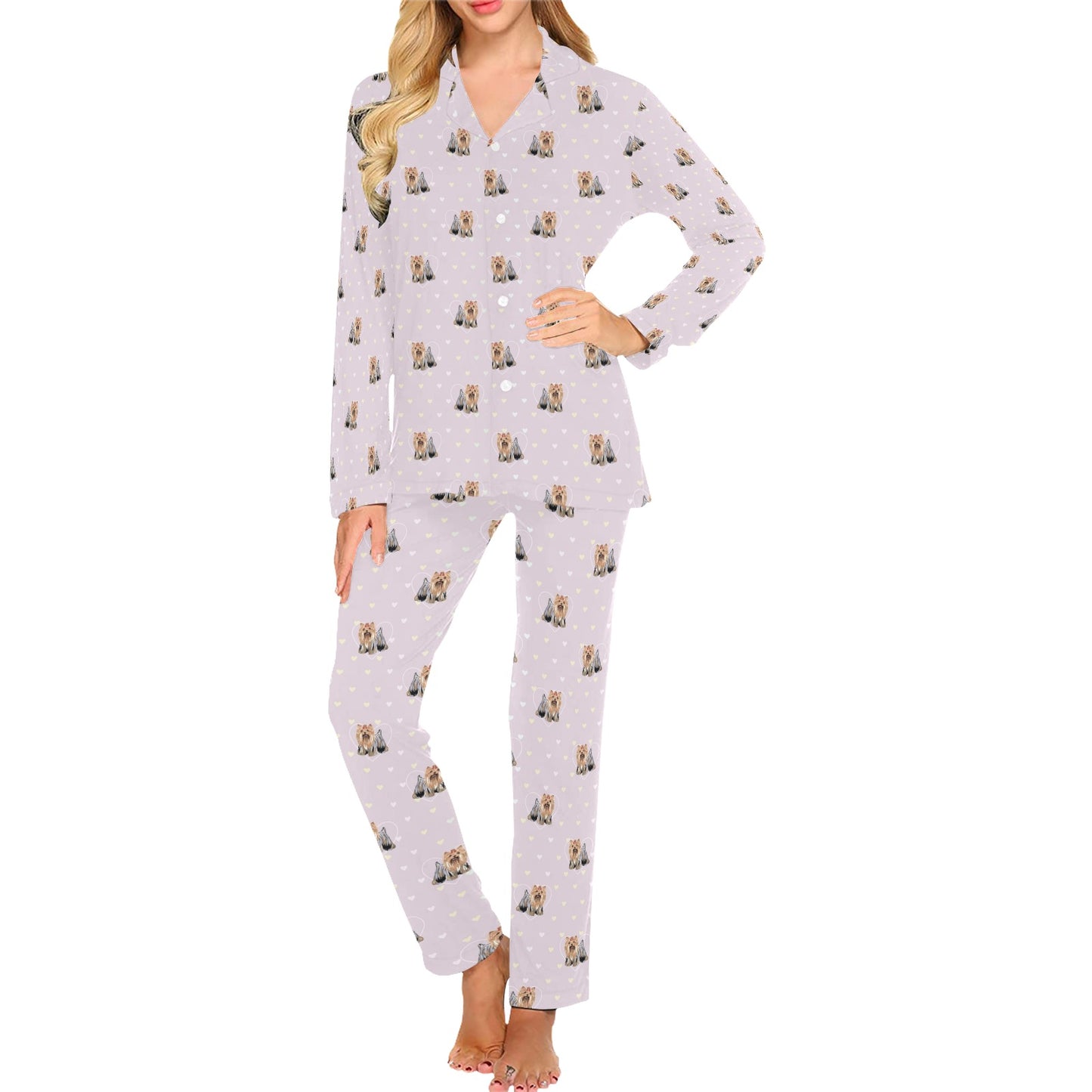 Yorkshire Terriers Print Design LKS302 Women's Long Pajama Set