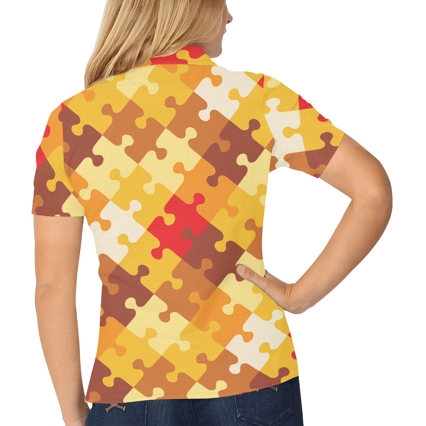 Puzzle Pattern Print Design A01 Women's Polo Shirt