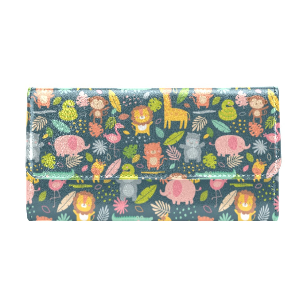 Safari Animal Cartoon Print Design LKS305 Women's Trifold Wallet