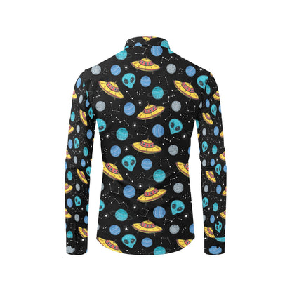 UFO Alien Print Design LKS306 Men's Long Sleeve Dress Shirt