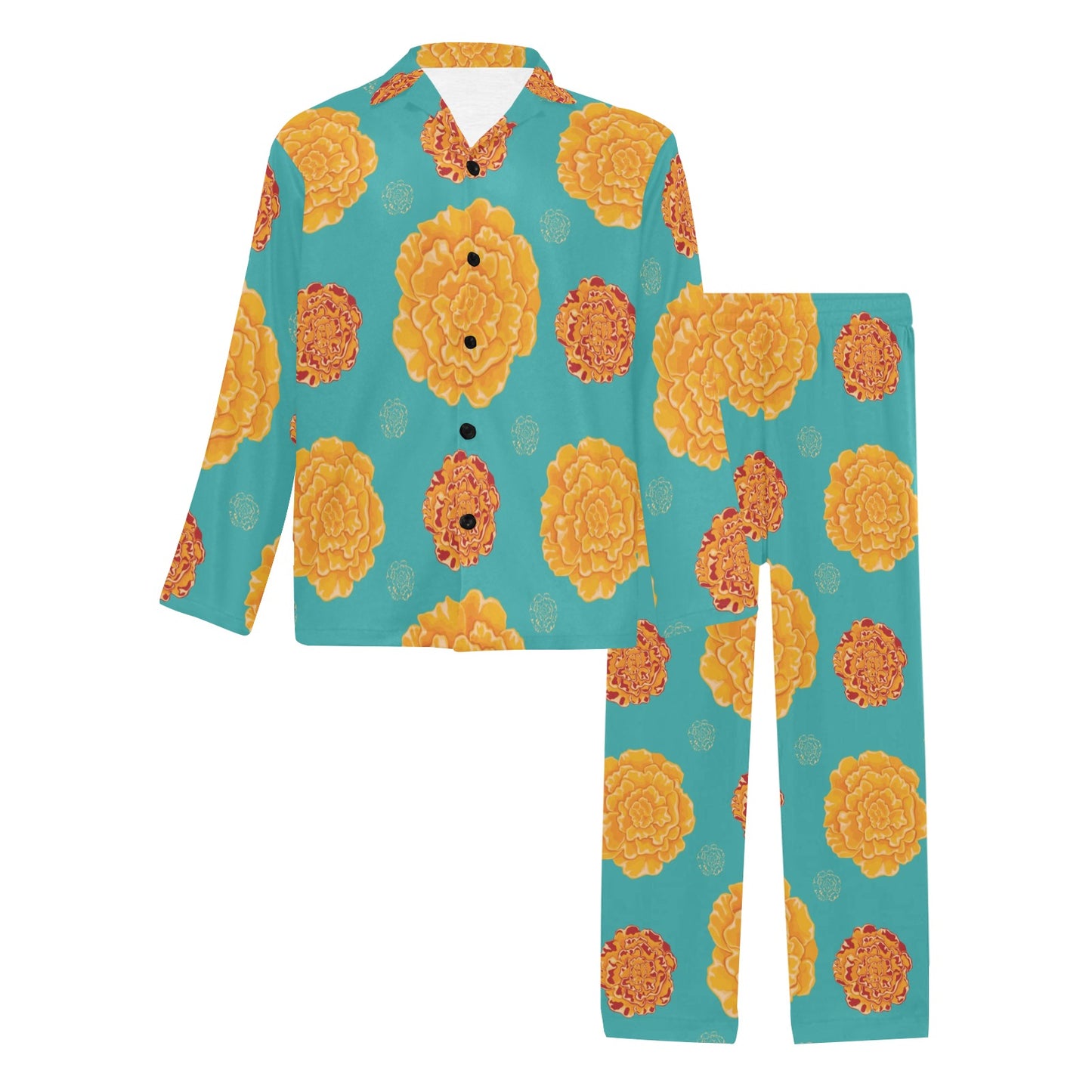 Marigold Pattern Print Design 02 Men's Long Pajama Set
