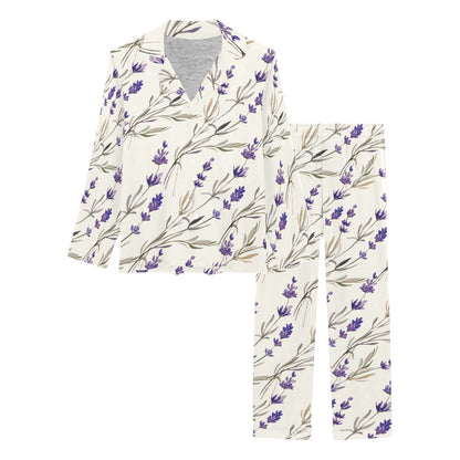 Lavender Pattern Print Design 01 Women's Long Pajama Set