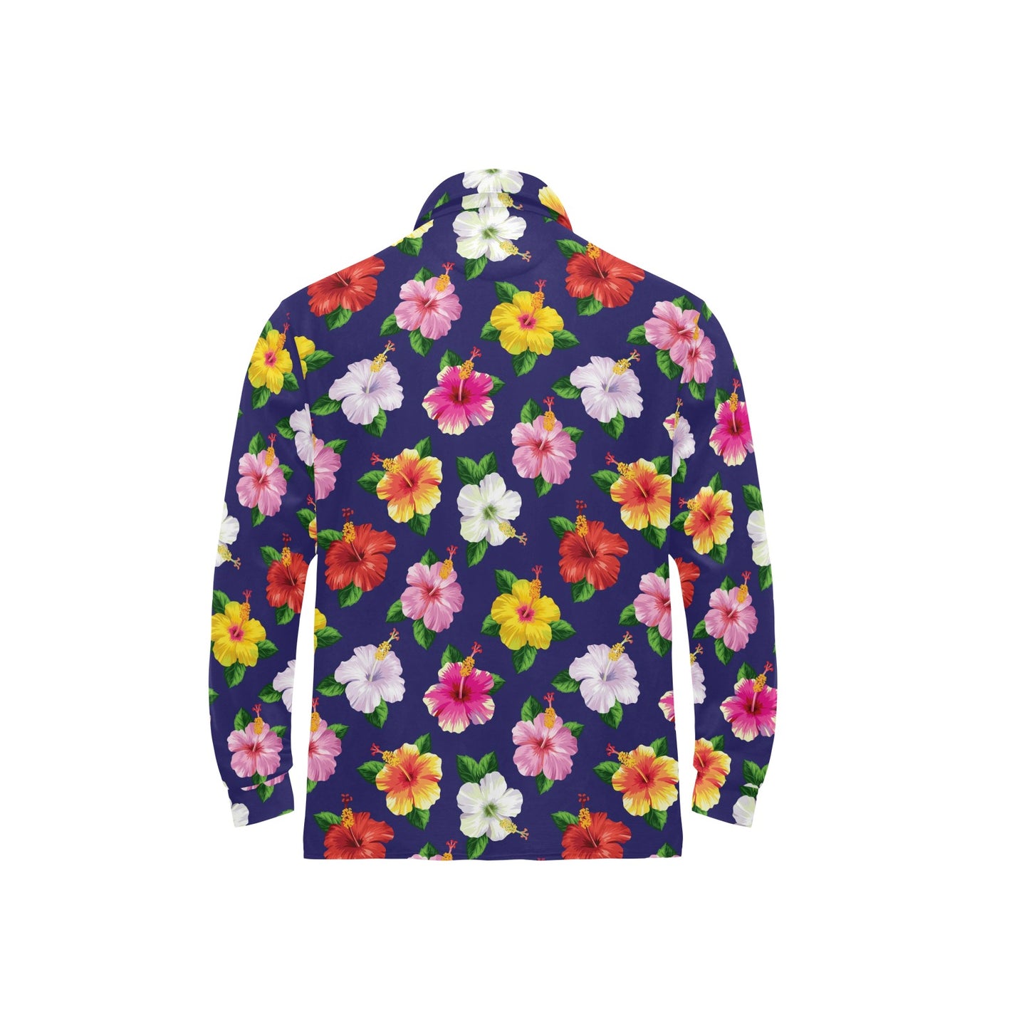 Hibiscus Colorful Print Design LKS301 Long Sleeve Polo Shirt For Men's