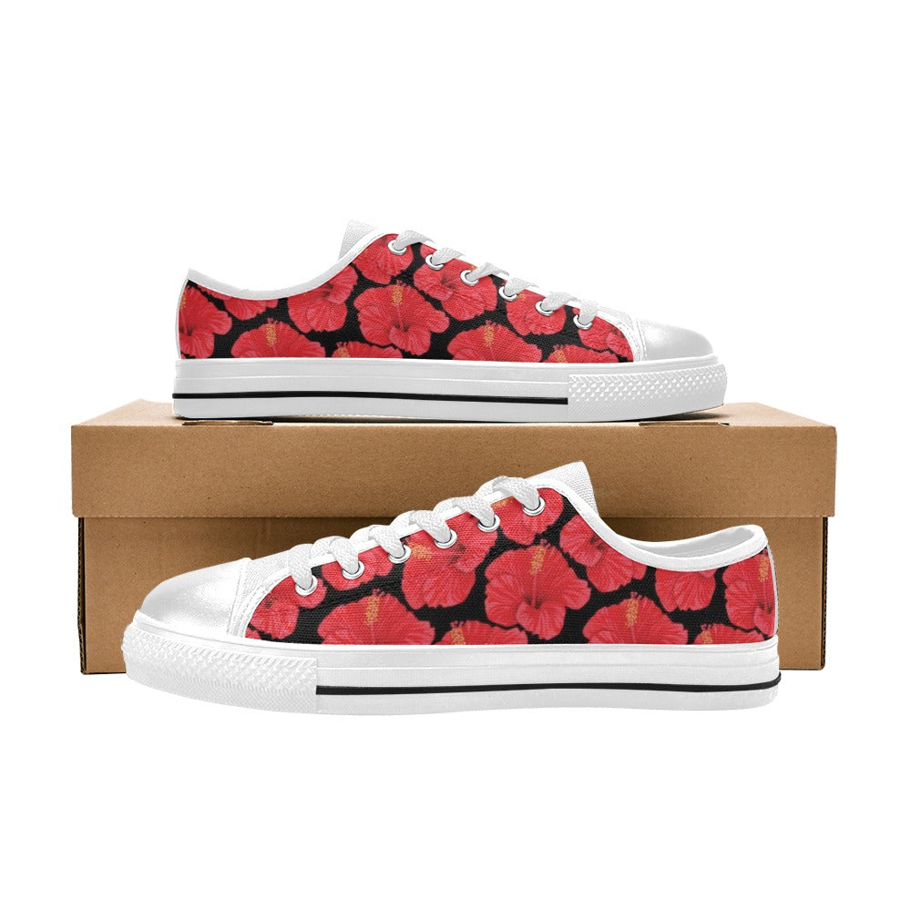 Hibiscus Red Pattern Print Design LKS306 Women's White Low Top Shoes