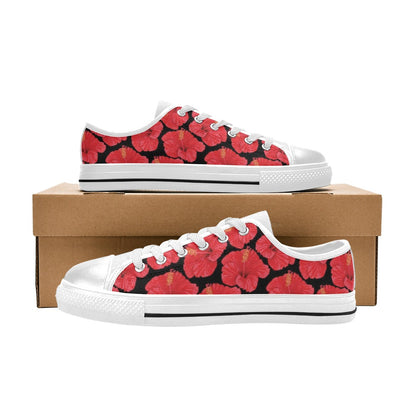 Hibiscus Red Pattern Print Design LKS306 Women's White Low Top Shoes