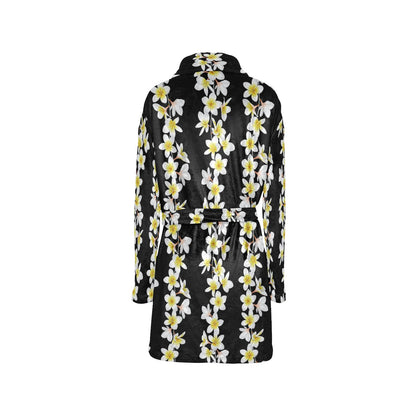 White Plumeria Pattern Print Design PM08 Women's Fleece Robe