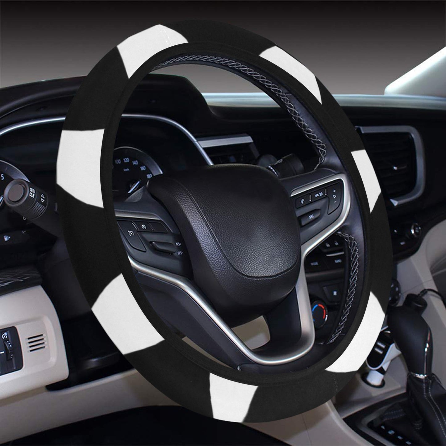 Soccer Ball Texture Print Design LKS303 Steering Wheel Cover with Elastic Edge