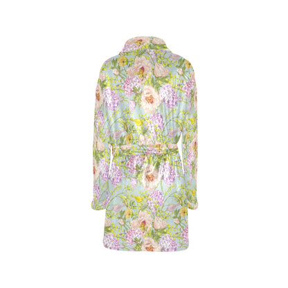 Hydrangea Pattern Print Design HD02 Women's Fleece Robe