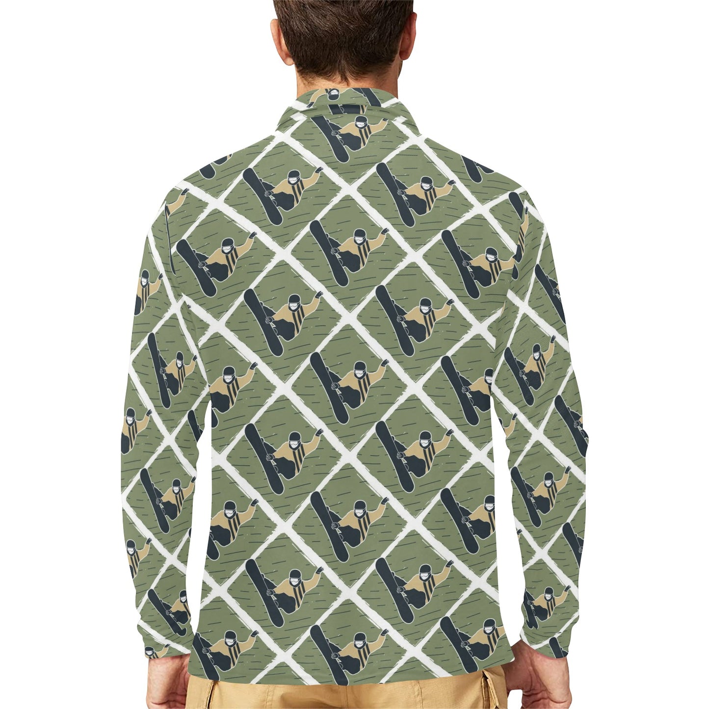 Snowboard Man Print Design LKS302 Long Sleeve Polo Shirt For Men's