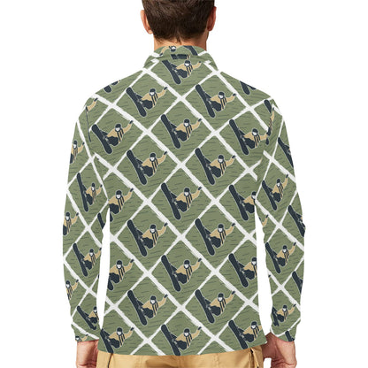 Snowboard Man Print Design LKS302 Long Sleeve Polo Shirt For Men's