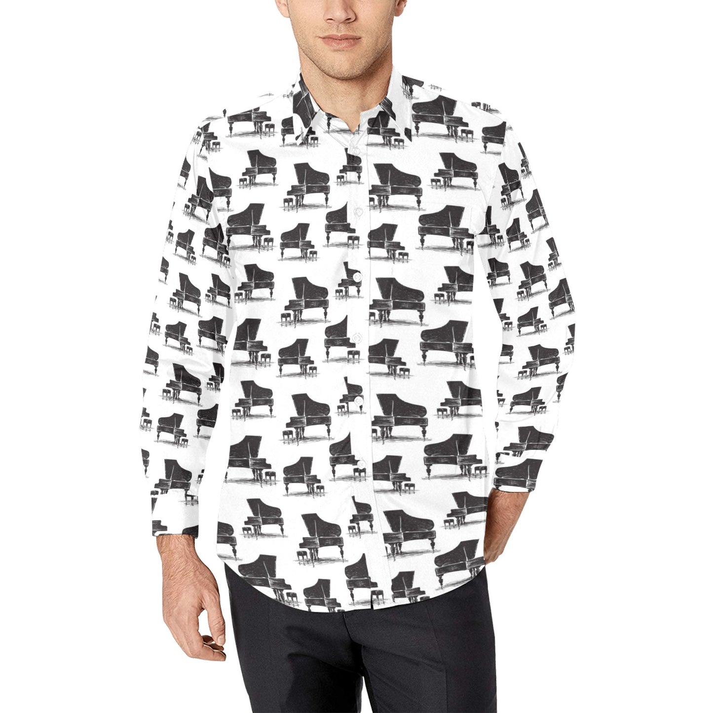 Piano Print Design LKS401 Men's Long Sleeve Dress Shirt