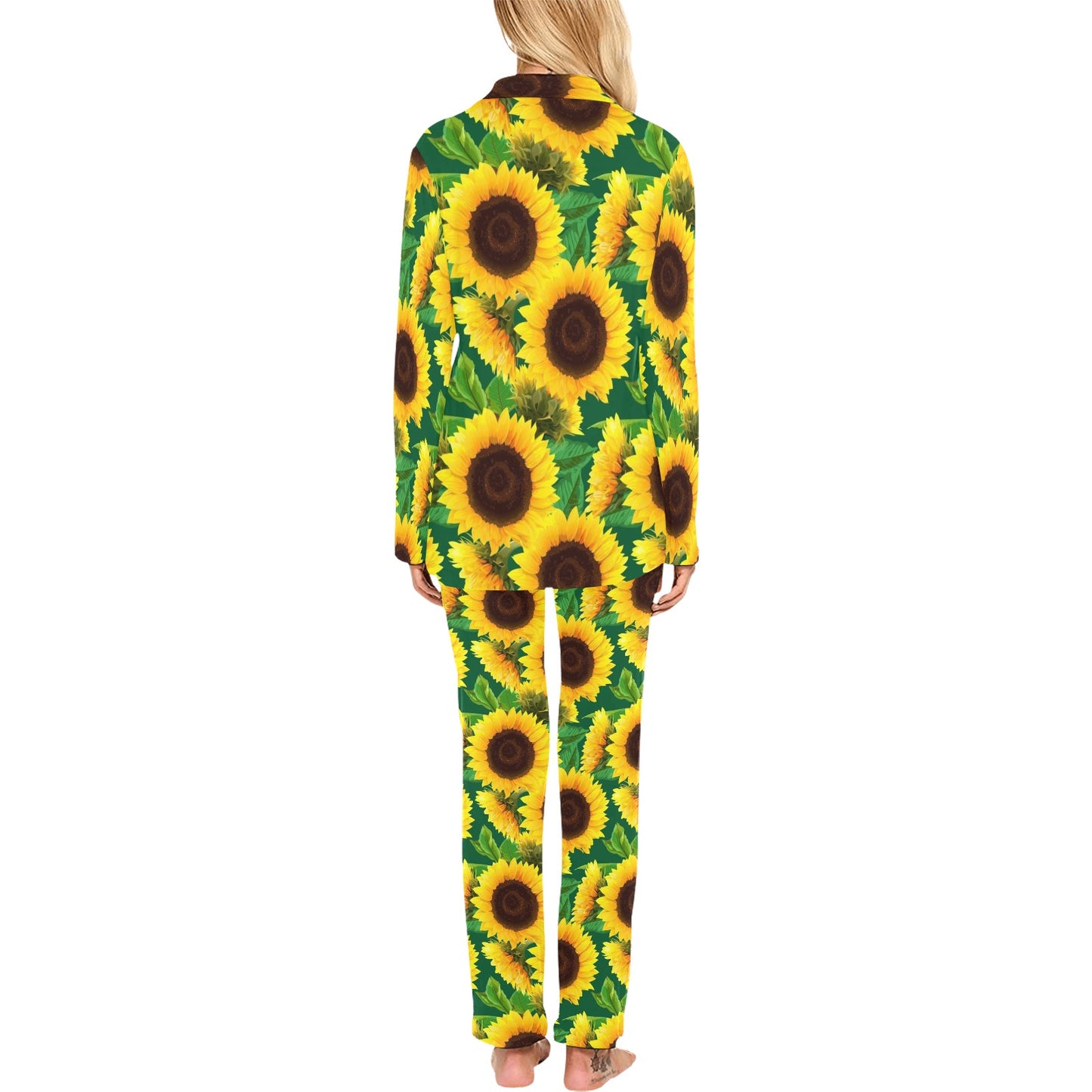 Sunflower Pattern Print Design SF02 Women's Long Pajama Set