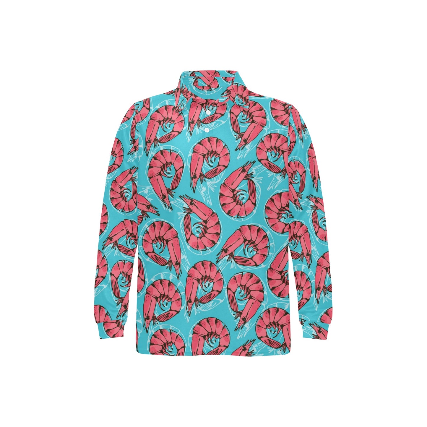 Prawn Pattern Print Design 01 Long Sleeve Polo Shirt For Men's