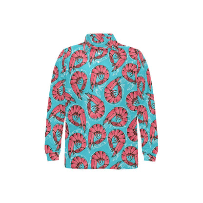 Prawn Pattern Print Design 01 Long Sleeve Polo Shirt For Men's