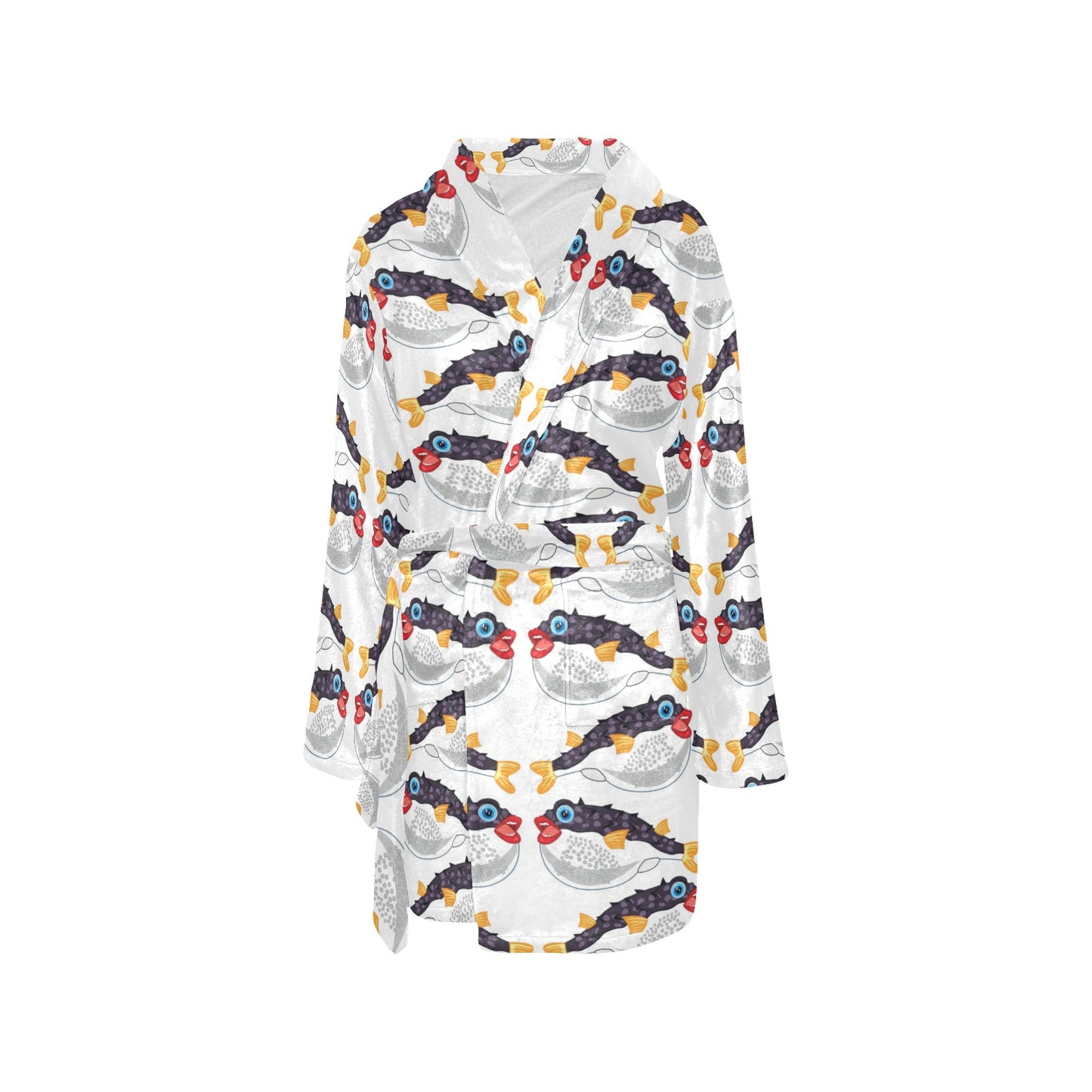 Fugu Pattern Print Design 03 Women's Fleece Robe