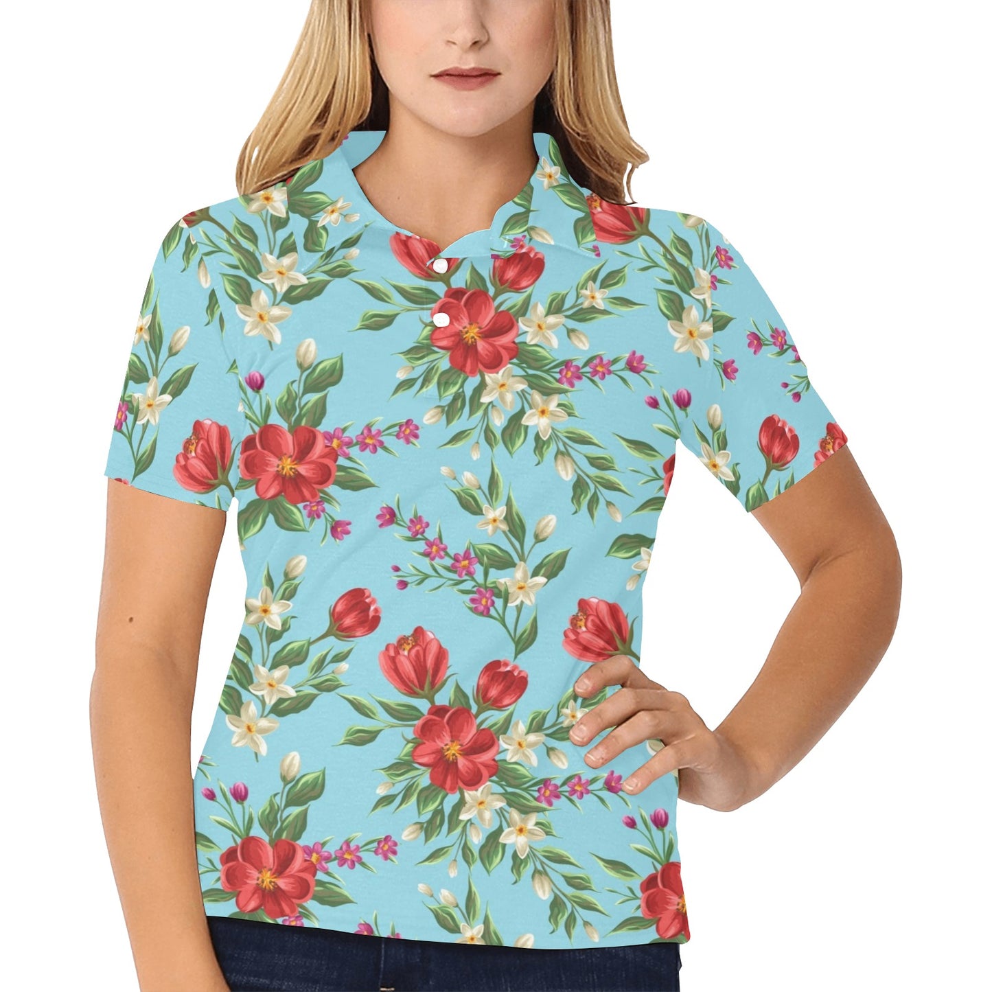 Summer Floral Pattern Print Design SF011 Women's Polo Shirt