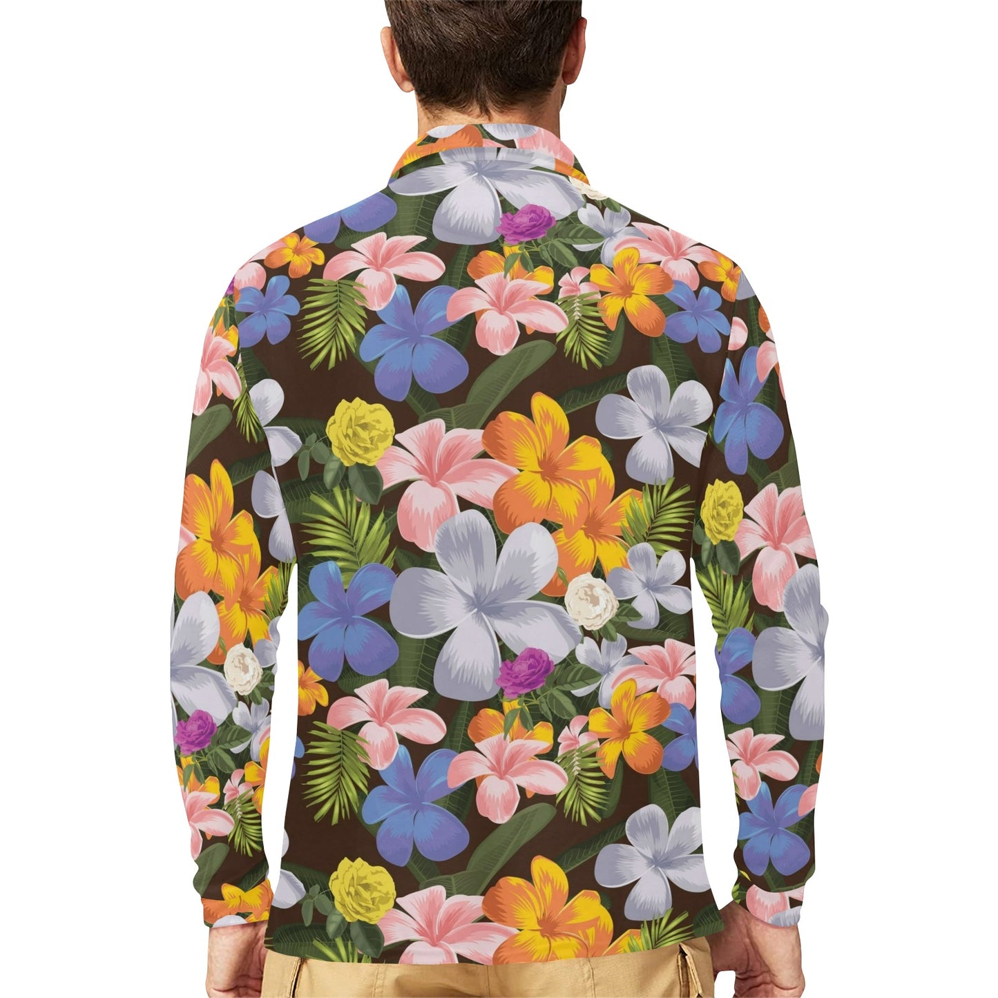 Plumeria Pattern Print Design PM03 Long Sleeve Polo Shirt For Men's