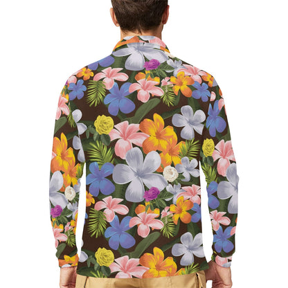 Plumeria Pattern Print Design PM03 Long Sleeve Polo Shirt For Men's