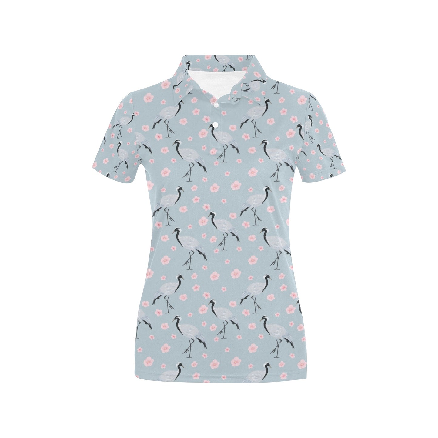 Sakura Bird Print Design LKS304 Women's Polo Shirt