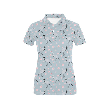 Sakura Bird Print Design LKS304 Women's Polo Shirt
