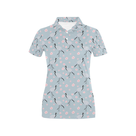 Sakura Bird Print Design LKS304 Women's Polo Shirt