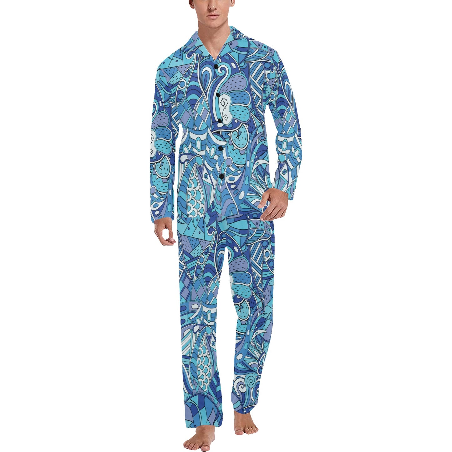 Funky Retro Pattern Print Design A02 Men's Long Pajama Set