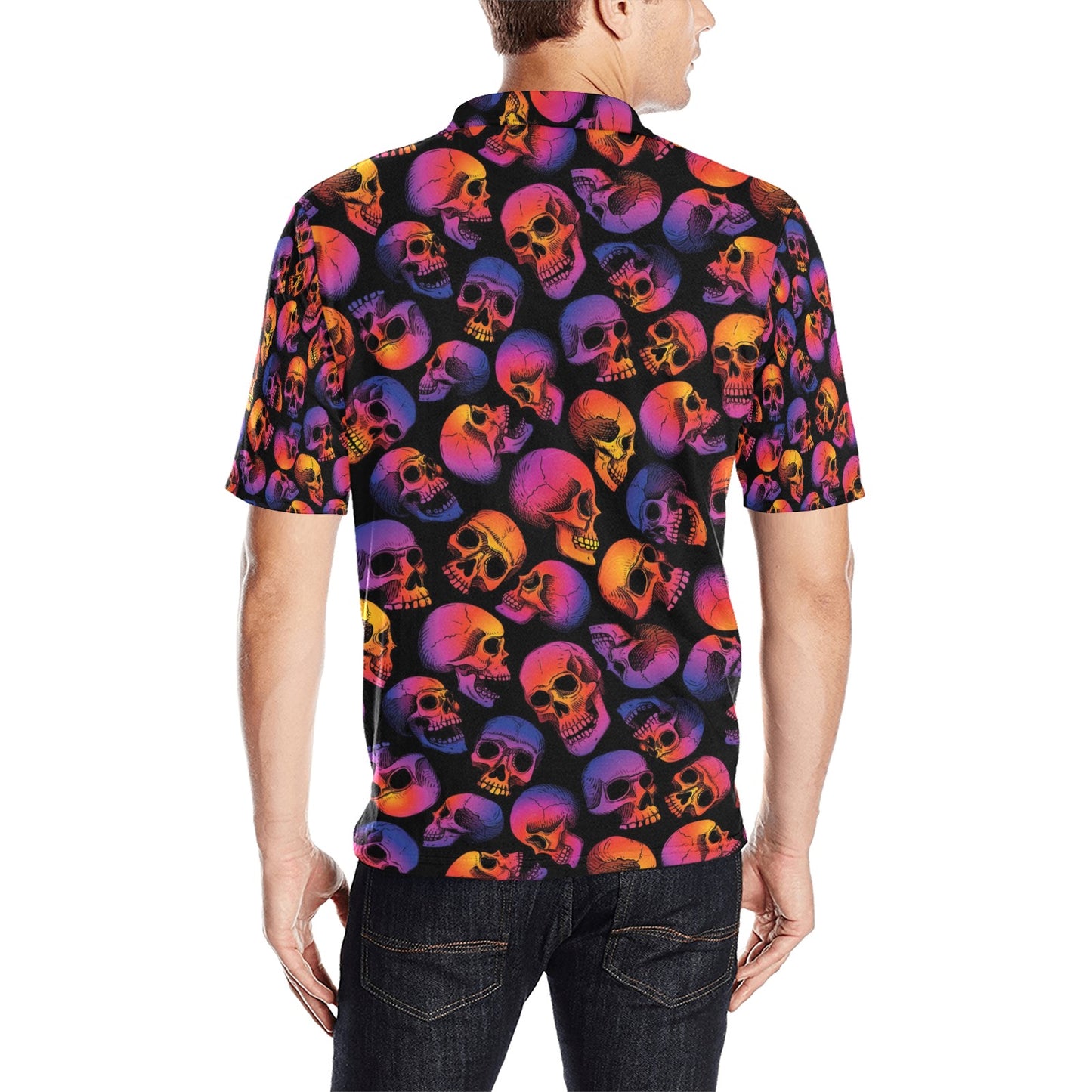 Skull Multicolor Print Design LKS3011 Men Polo Shirt